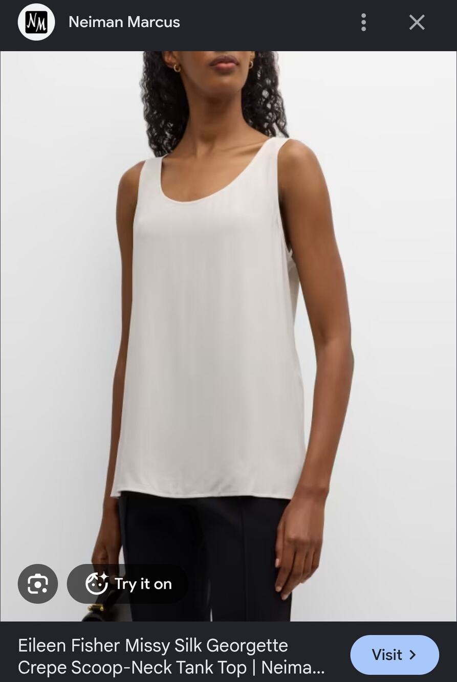 Eileen Fisher Silk Georgette Scoop Neck Long Tank Tunic Light Blue Size S